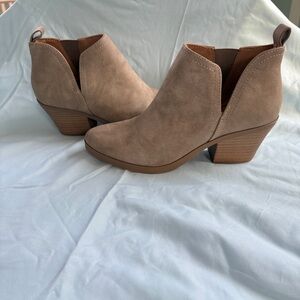 Soda Tan Ankle Booties with Suede Texture and V-Cut Design
